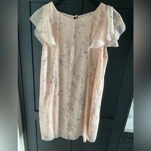 🧡 💫 Gentle Fawn Anthropologie Peach Floral Lined Sheer Sleeve Dress M EUC